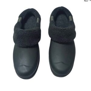 HUNTER Play Vegan Shearling  Insulated Clog Green Size 8